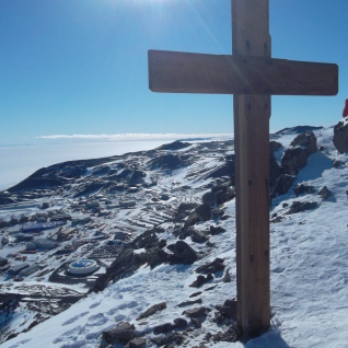 This cross memorializes the members of Scott's team who died on their way back from the South Pole.