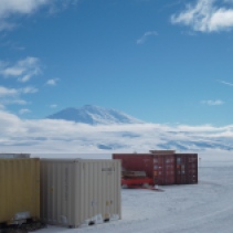 Mount Erebus in partial cloud cover and CARGO. We were so excited when new sea containers arrived.