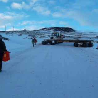 #AntarcticaProblems: You're on a shuttle home at 10:30 at night, and happen upon a very unfortunate tractor driver who almost slid off a cliff. We walked around him to a shuttle on the other side while he sat in the cabin with his foot on the break and smiled about his unfortunate situation and waited for the helper crew to arrive.